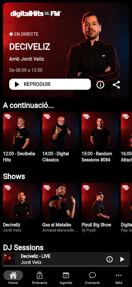 El directe i els programes a l'app de Digital Hits